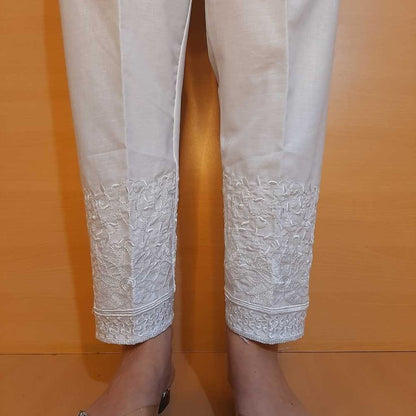 Embroided – Cotton Trouser – White – ZT394