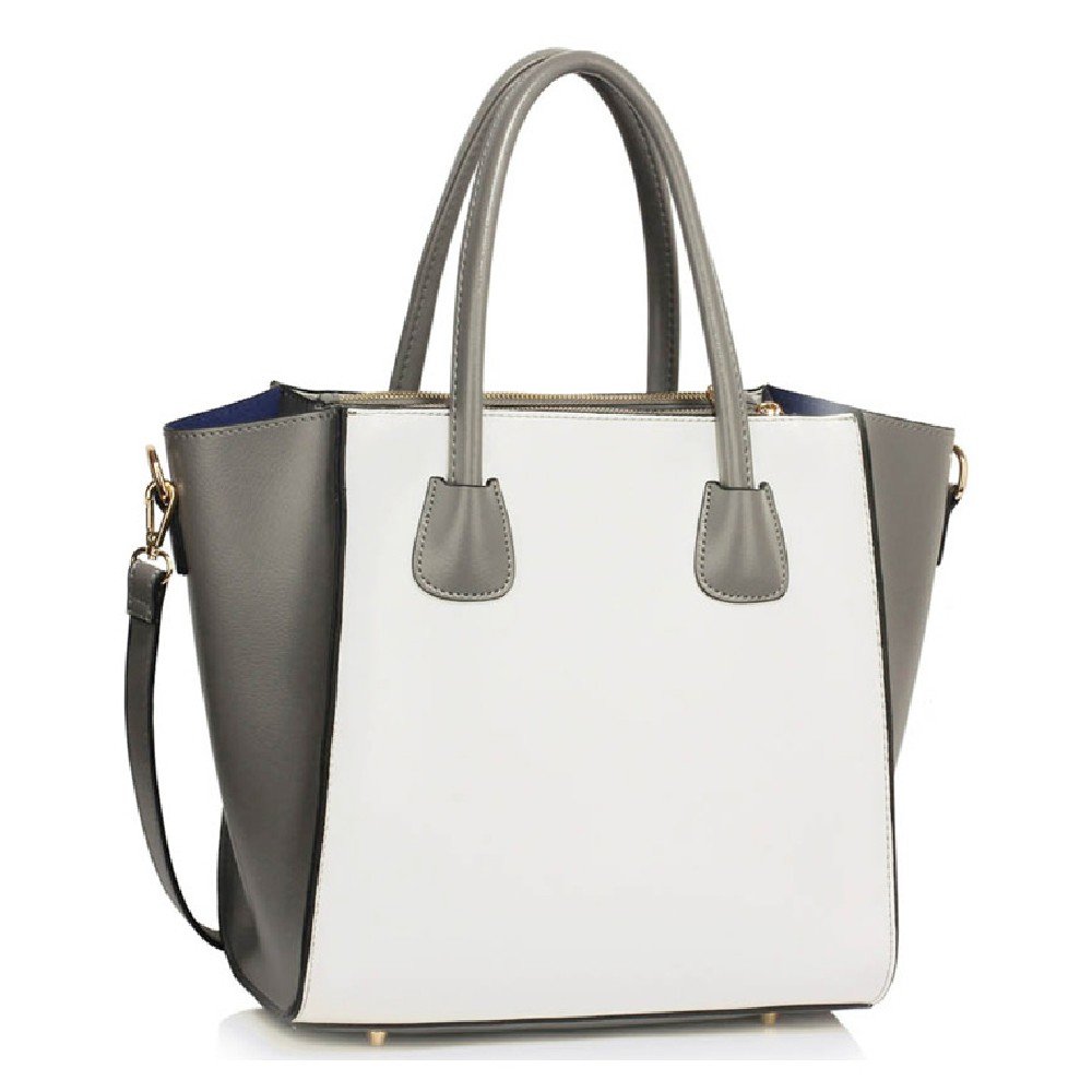 LS0061B - Grey /White Fashion Tote Bag (Shiny Finish)