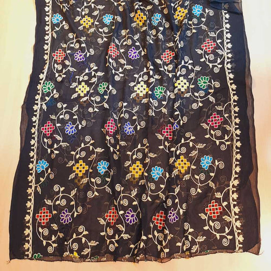 Embroided Chiffon Dupatta Multi – Black - ZD90