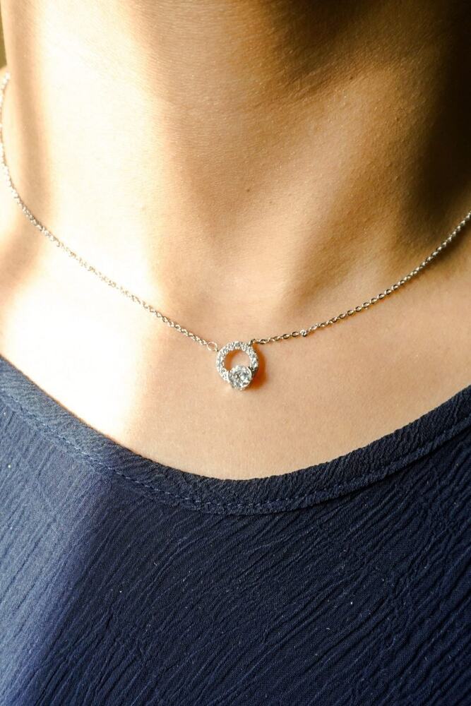 silver plated crystal heart pearl necklace