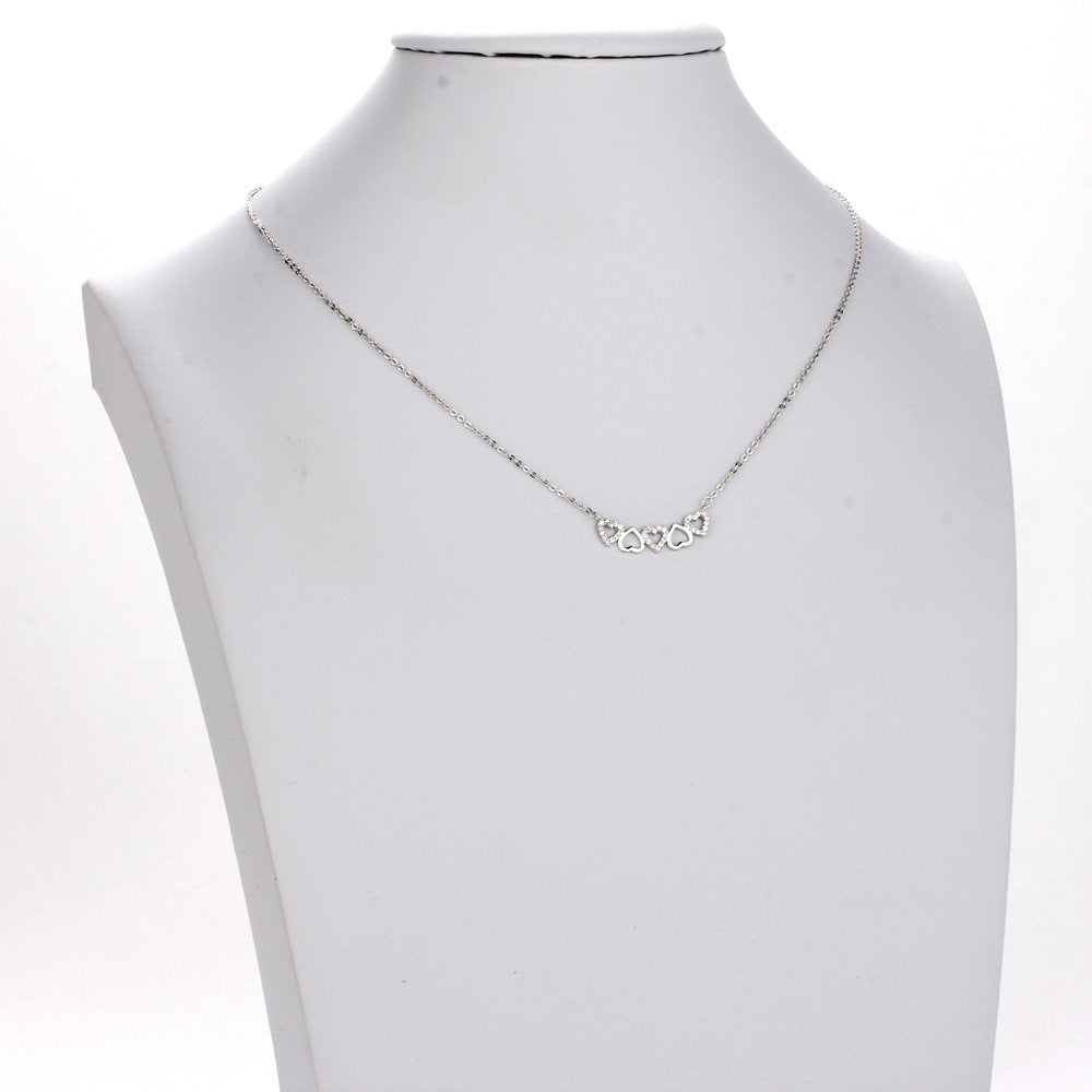 AGN0015 - Sparkling Silver Plated Hearts Necklace