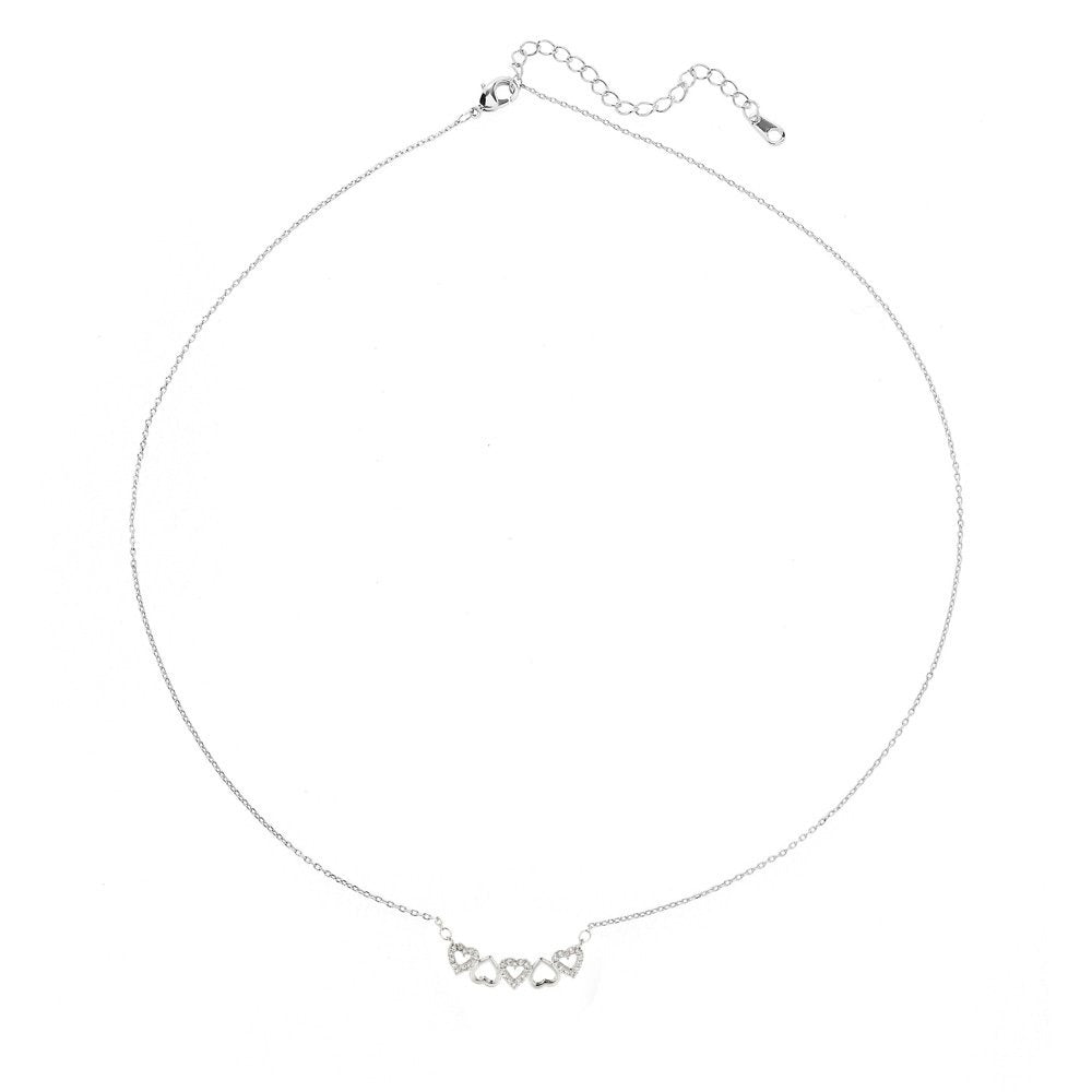 AGN0015 - Sparkling Silver Plated Hearts Necklace