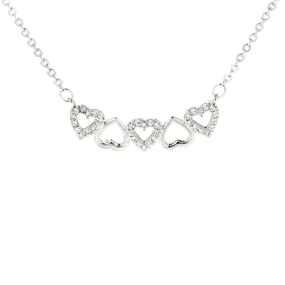 AGN0015 - Sparkling Silver Plated  Hearts Necklace