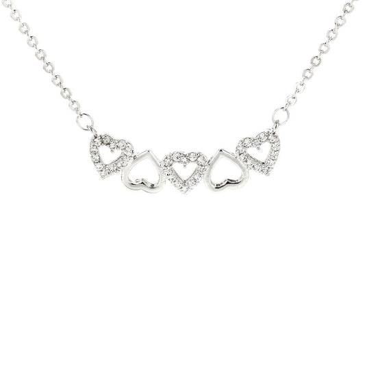 AGN0015 - Sparkling Silver Plated Hearts Necklace