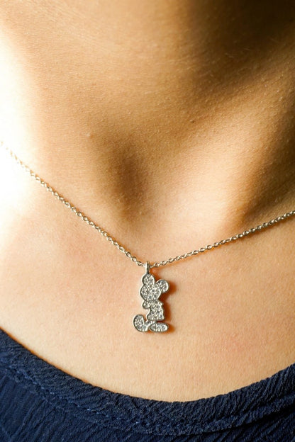 AGN0035 - Silver Crystal Mickey Mouse Necklace