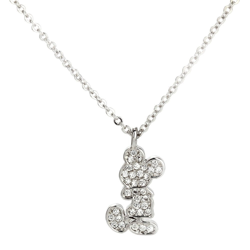 AGN0035 - Silver Crystal Mickey Mouse Necklace