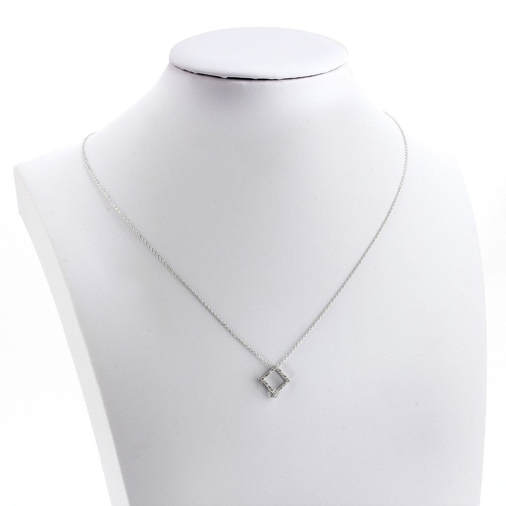 AGN0040 - Silver Sparkling Crystal Square Necklace