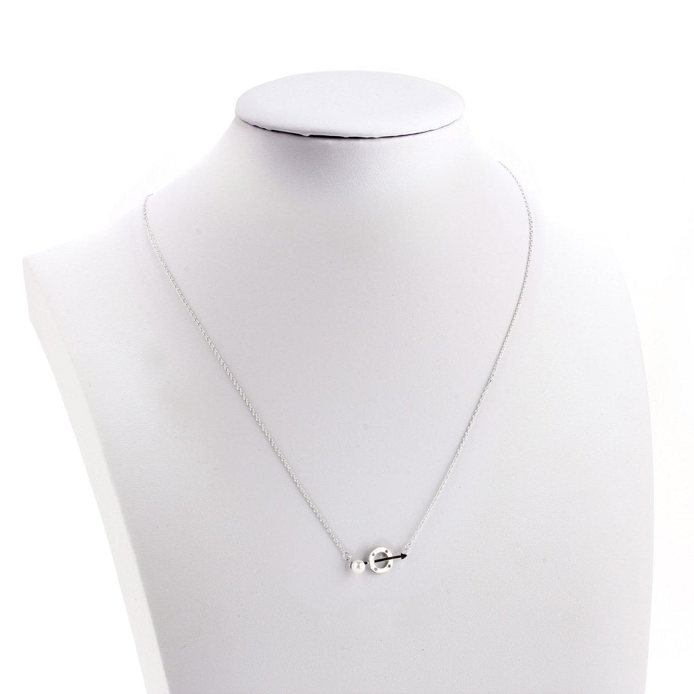 AGN0045 - Silver Crystal Pearl Circle & Arrow Necklace