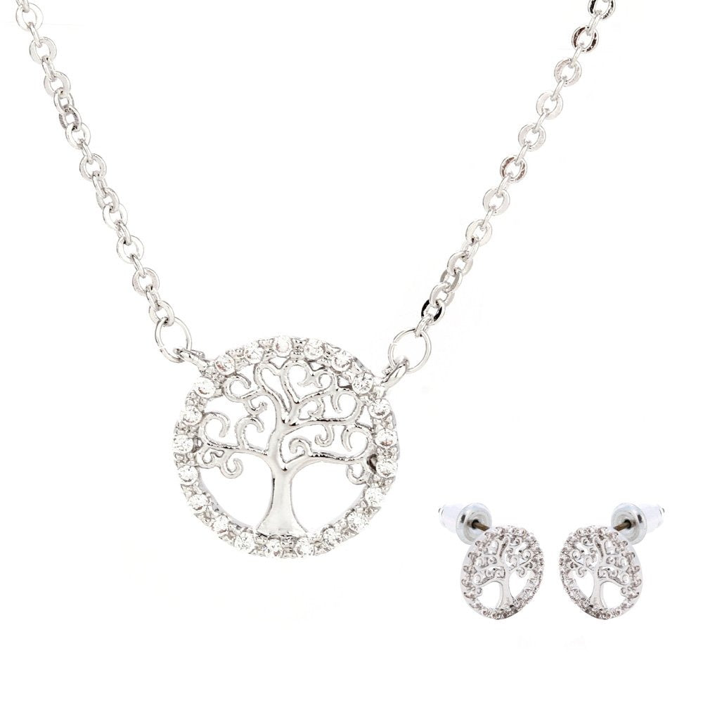 925 Sterling Silver - AGNE011 - Necklace Earrings Jewelry Set
