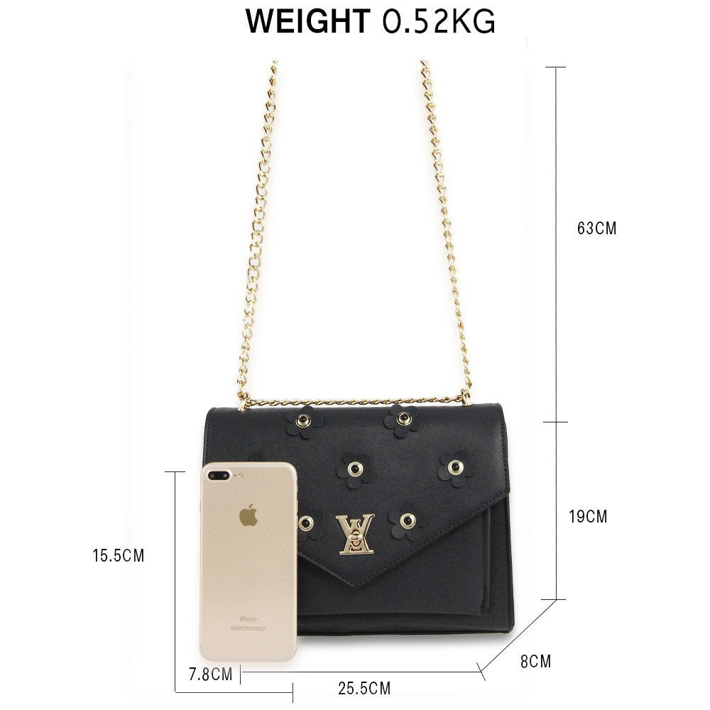 AG00626 - Black Flap Twist Lock Cross Body Bag