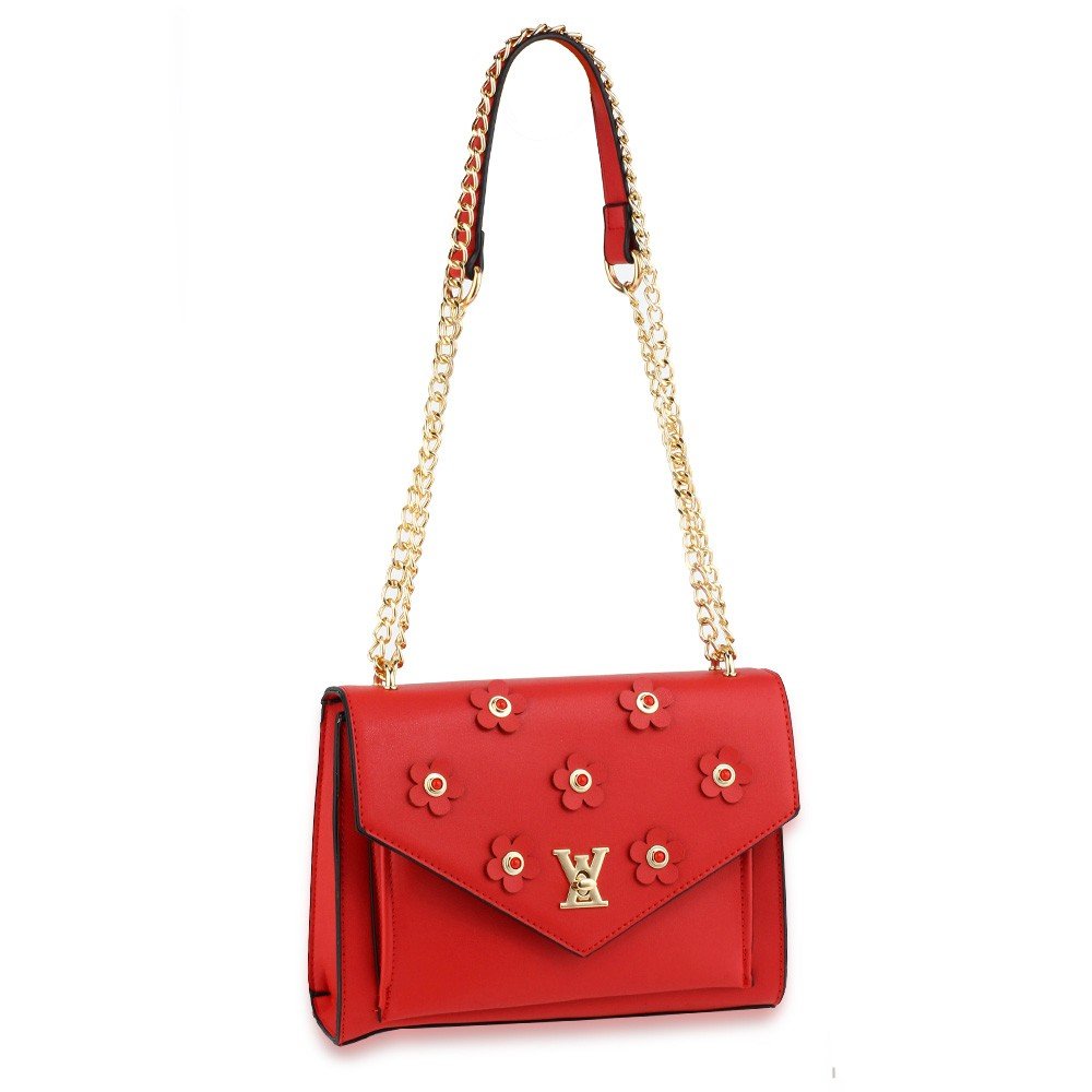 AG00626 - Red Flap Twist Lock Cross Body Bag