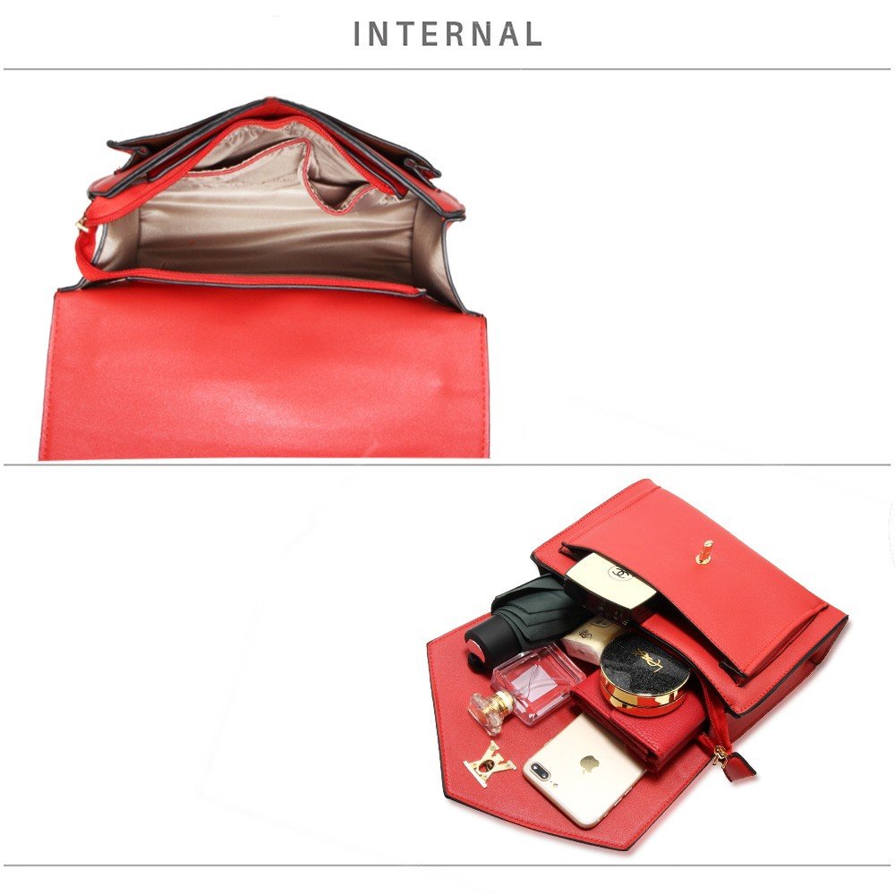 AG00626 - Red Flap Twist Lock Cross Body Bag