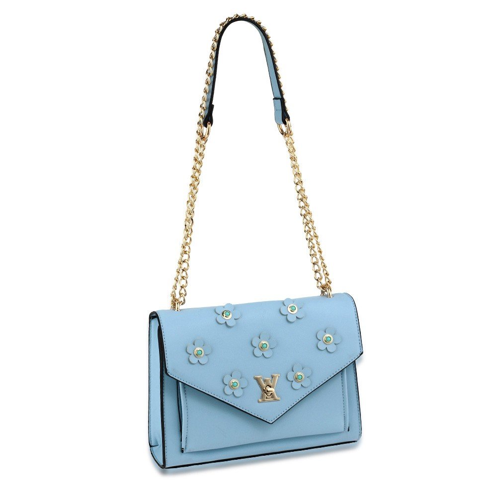 AG00626 - Blue Flap Twist Lock Cross Body Bag