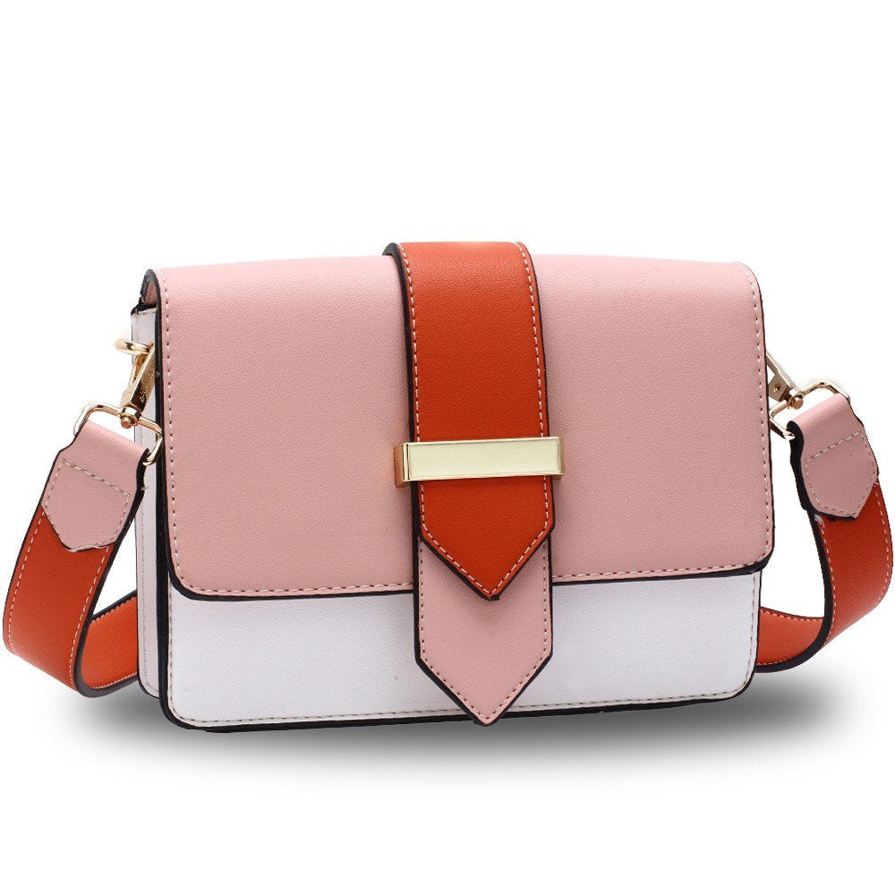 AG00692 - Pink / White / Orange Flap Cross Body Shoulder Bag