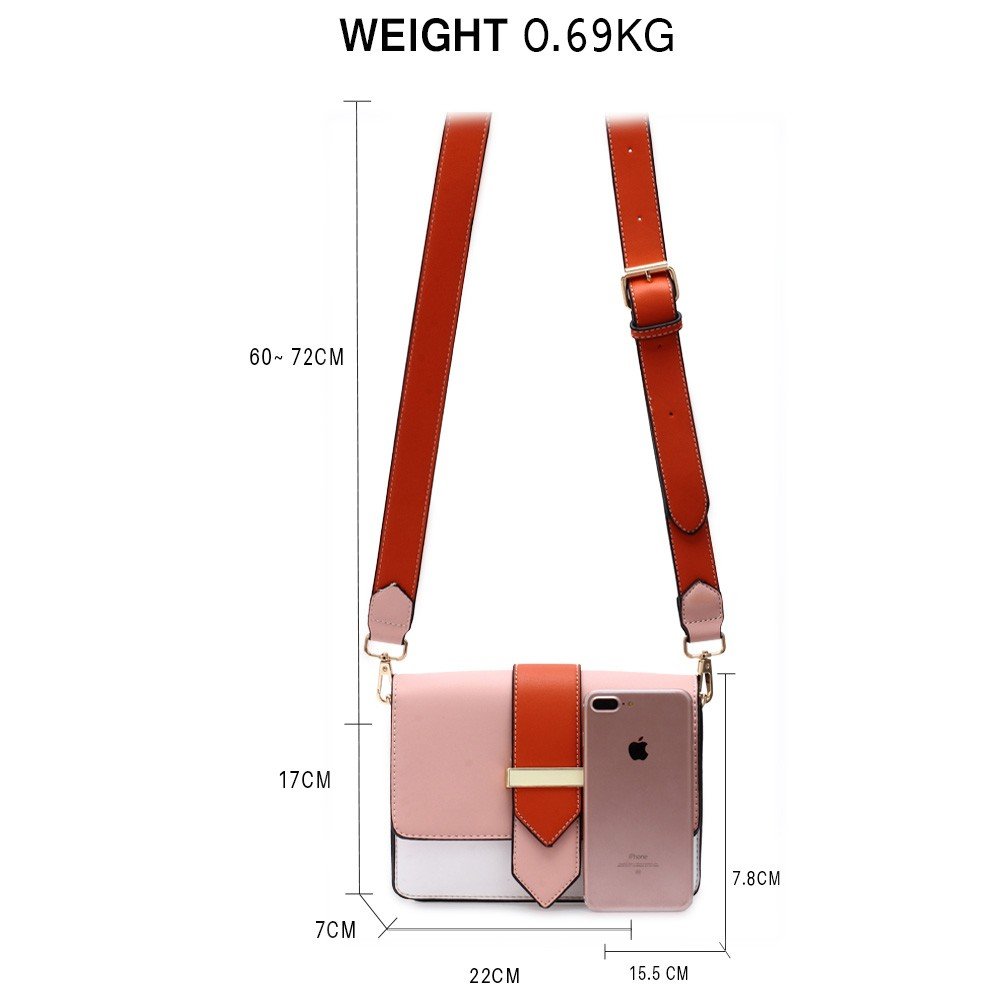 AG00692 - Pink / White / Orange Flap Cross Body Shoulder Bag