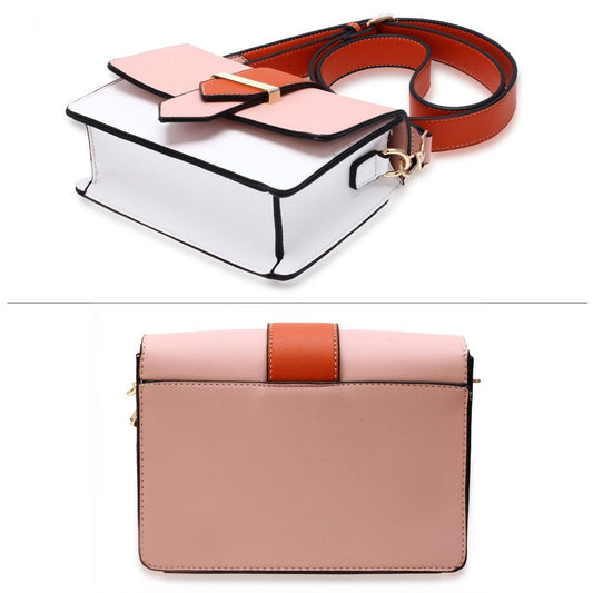 AG00692 - Pink / White / Orange Flap Cross Body Shoulder Bag