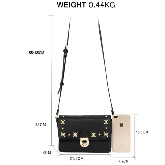 AG00718 - Black Flap Twist Lock Cross Body Bag