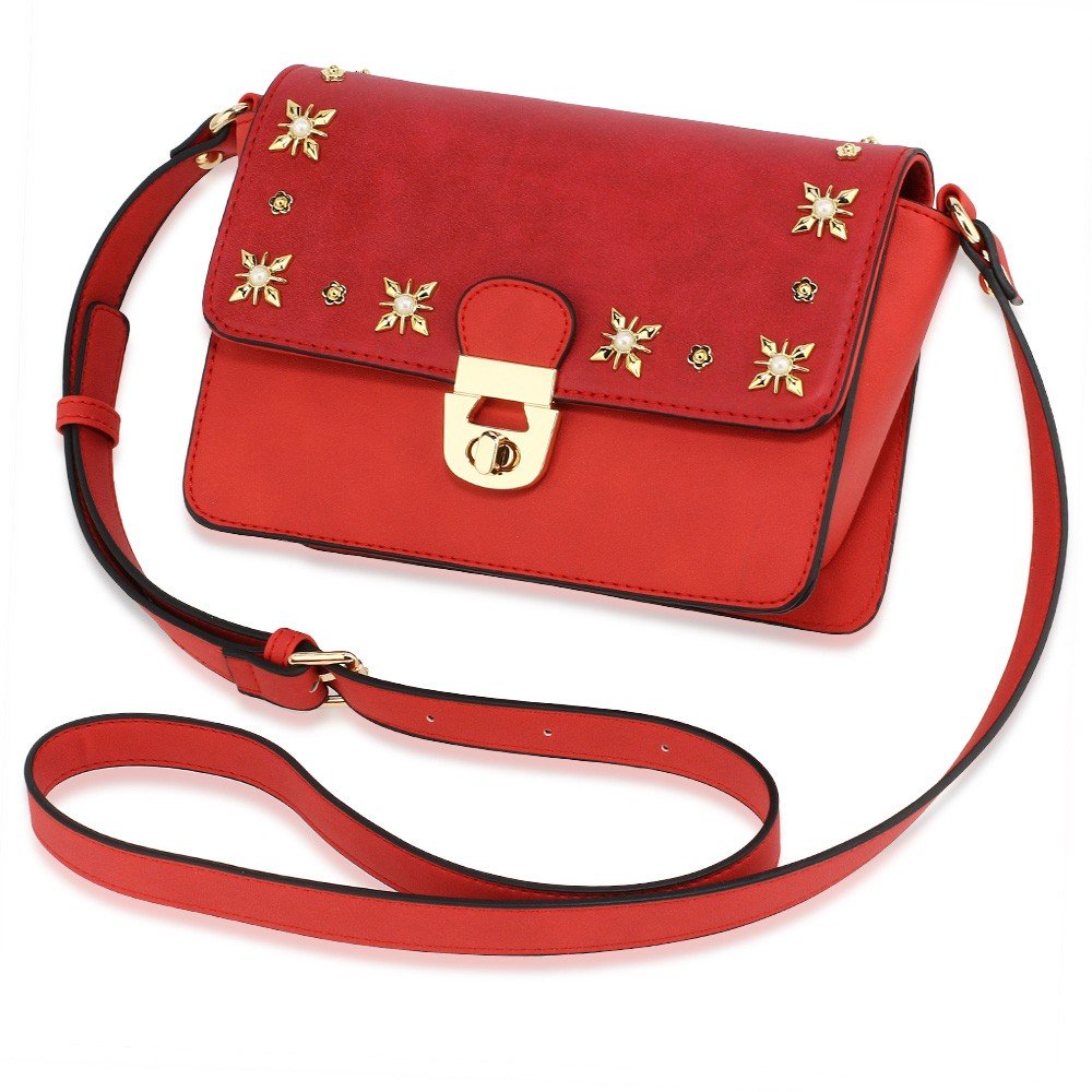 AG00718 - Burgundy Flap Twist Lock Cross Body Bag