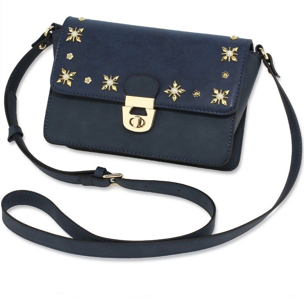 AG00718 - Navy Flap Twist Lock Cross Body Bag