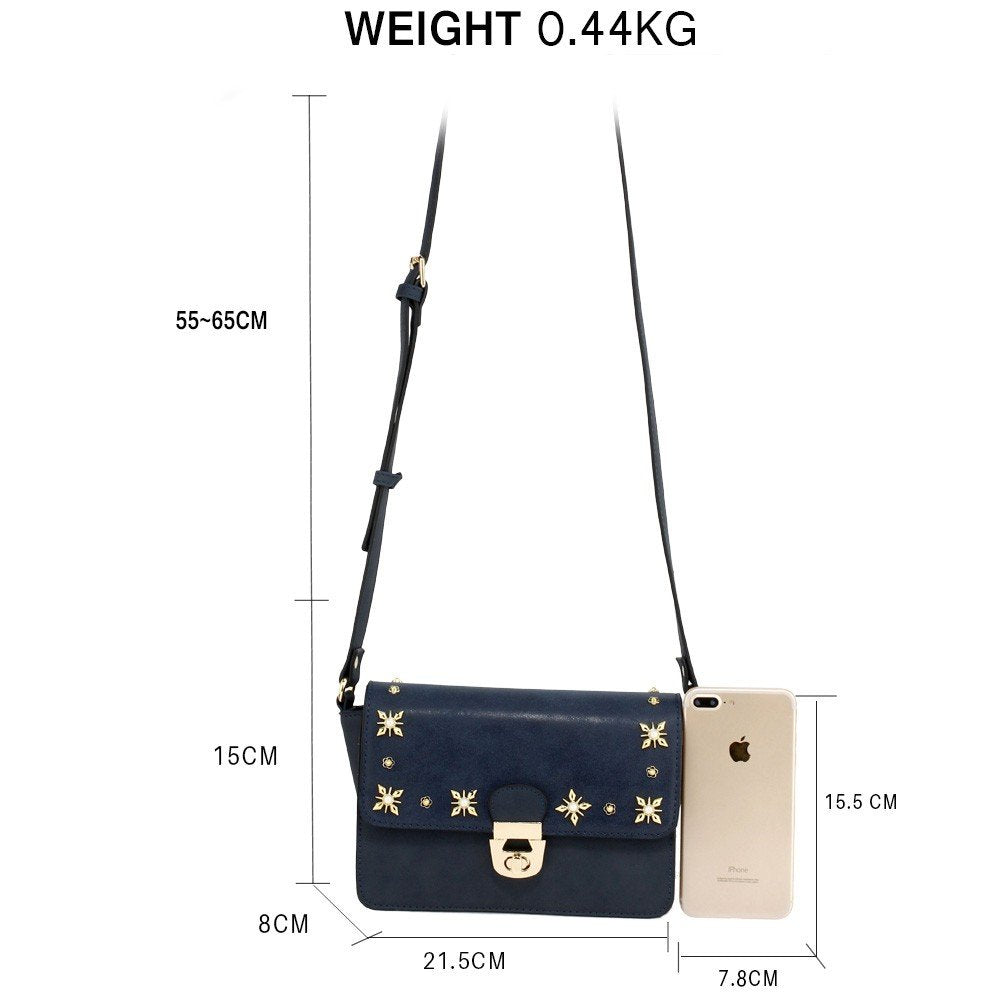 AG00718 - Navy Flap Twist Lock Cross Body Bag