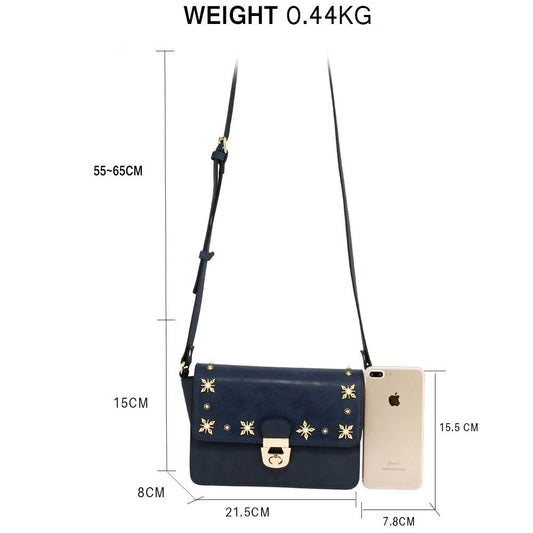 AG00718 - Navy Flap Twist Lock Cross Body Bag