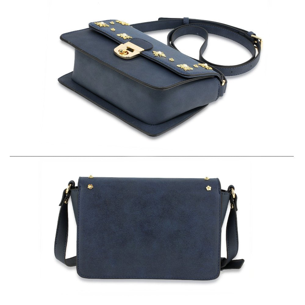 AG00718 - Navy Flap Twist Lock Cross Body Bag