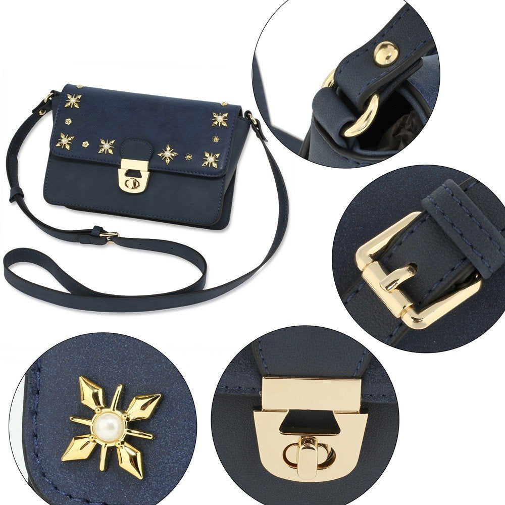 AG00718 - Navy Flap Twist Lock Cross Body Bag