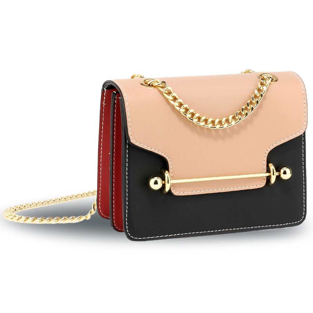 AG00720 - Nude / Black / Red Flap Style Cross Body Bag