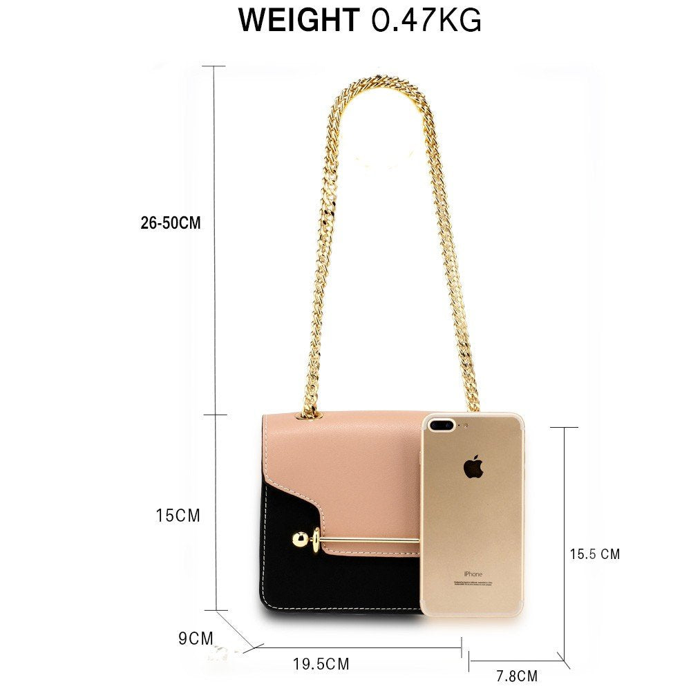 AG00720 - Nude / Black / Red Flap Style Cross Body Bag