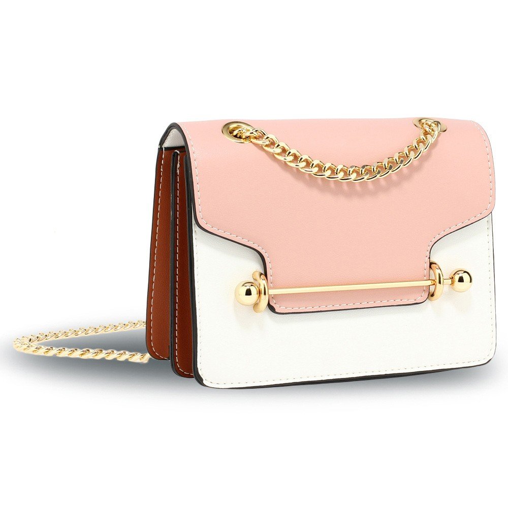 AG00720 - Pink / White / Brown Flap Style Cross Body Bag