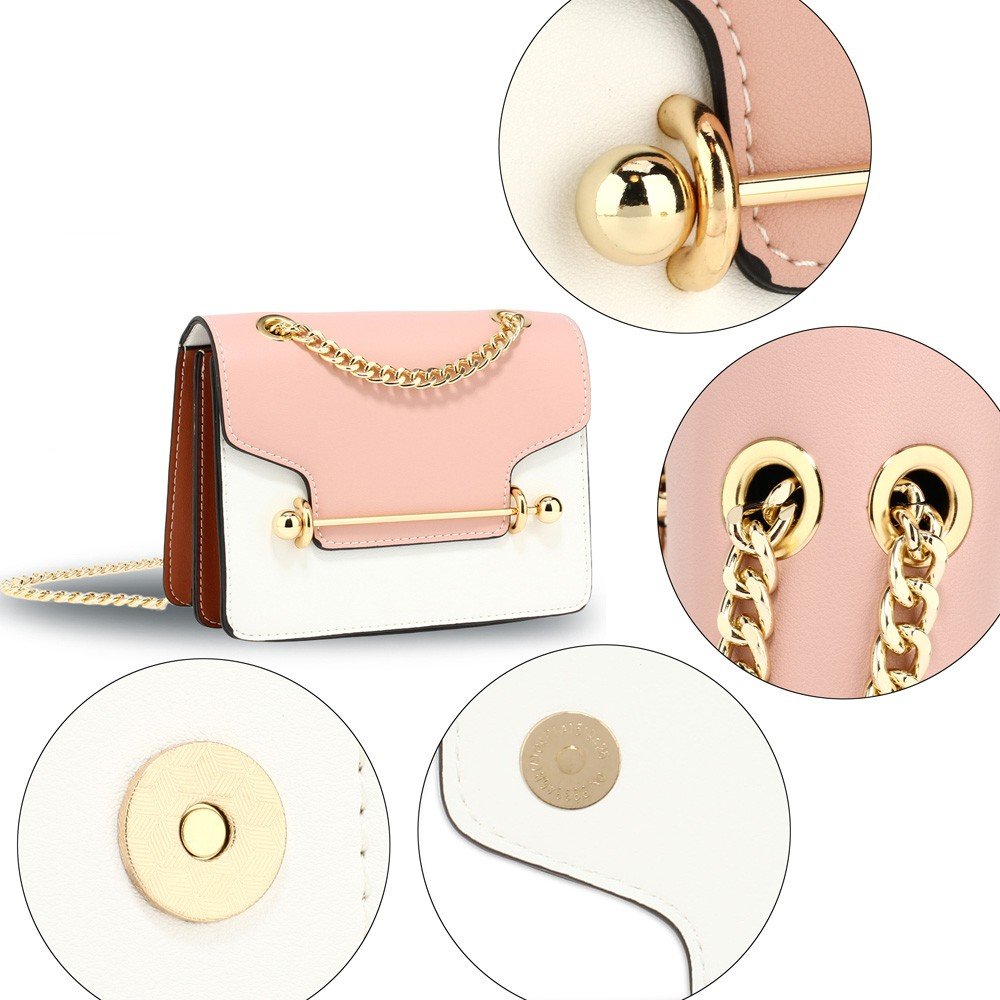 AG00720 - Pink / White / Brown Flap Style Cross Body Bag