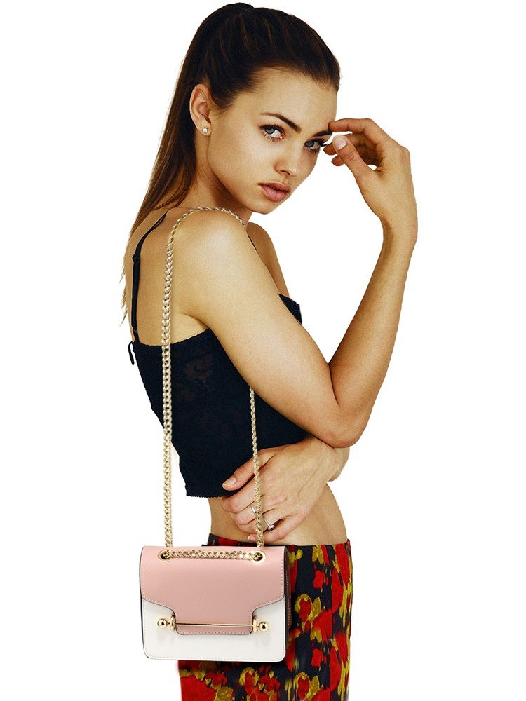 AG00720 - Pink / White / Brown Flap Style Cross Body Bag