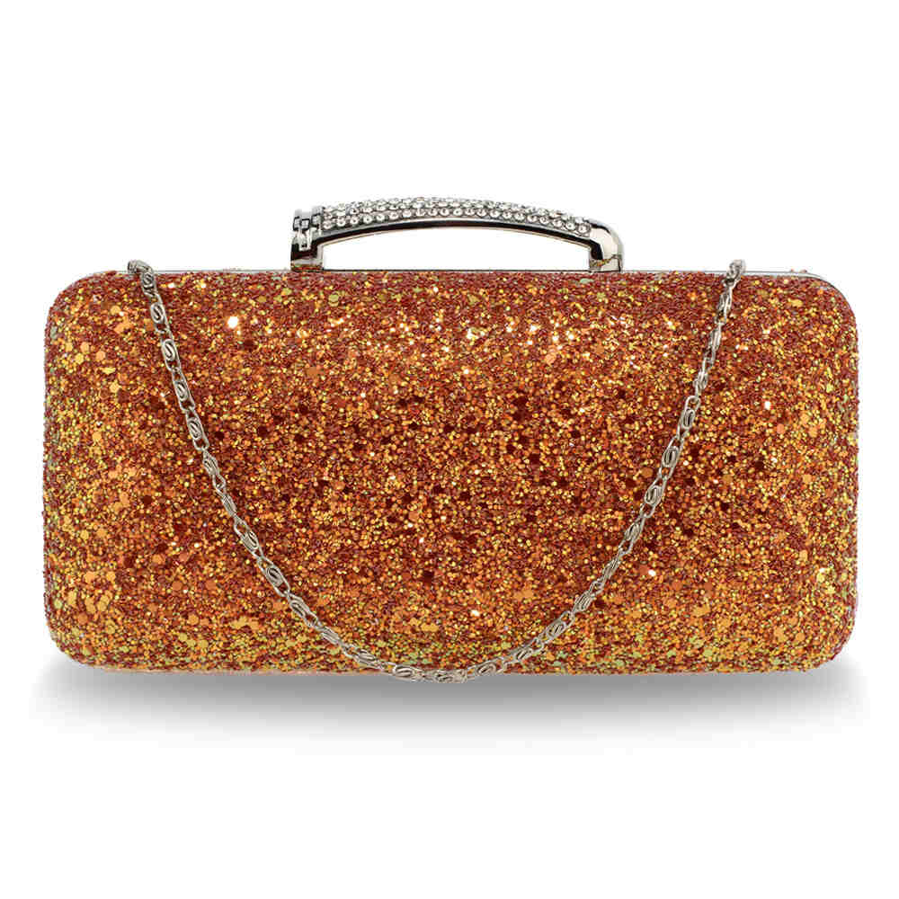 orange glitter evening wedding clutch box