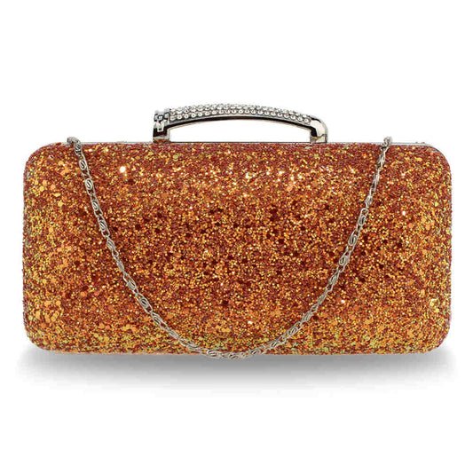 orange glitter evening wedding clutch box