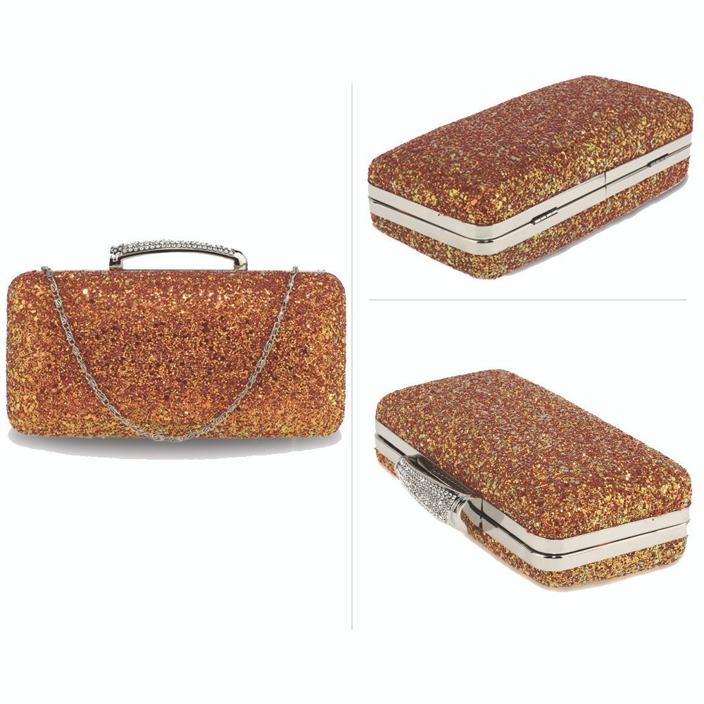 AGC00368 - Orange Glitter Evening Wedding Clutch Box