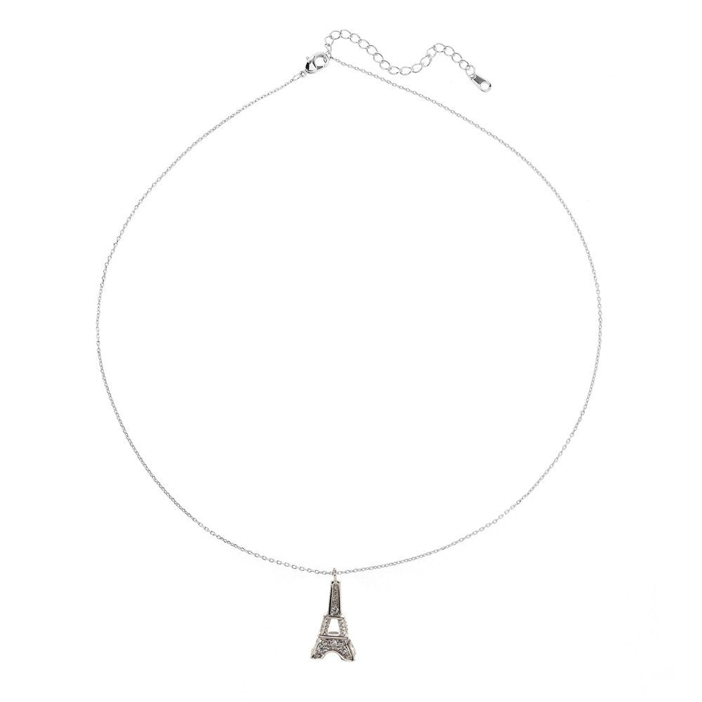 AGN0053 - Silver Sparkling Crystal Eiffel Tower Necklace