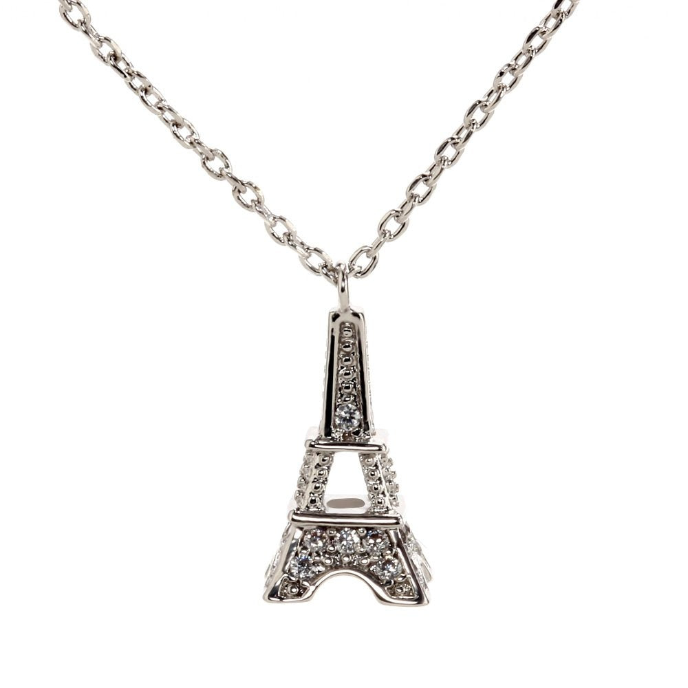 AGN0053 - Silver Sparkling Crystal Eiffel Tower Necklace