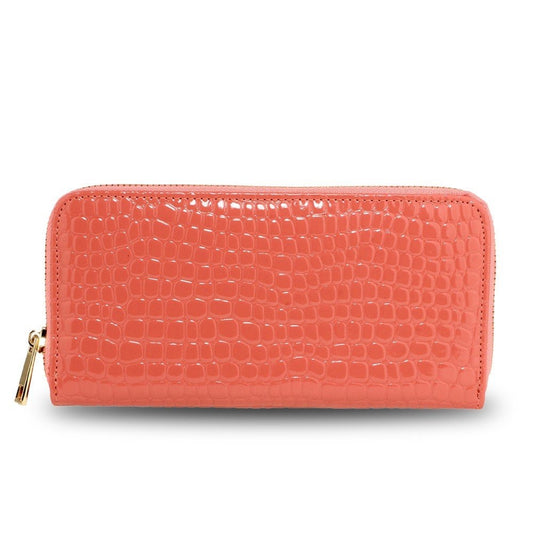 AGP5019 - Pink Zip Around Crocodile Pattern Purse