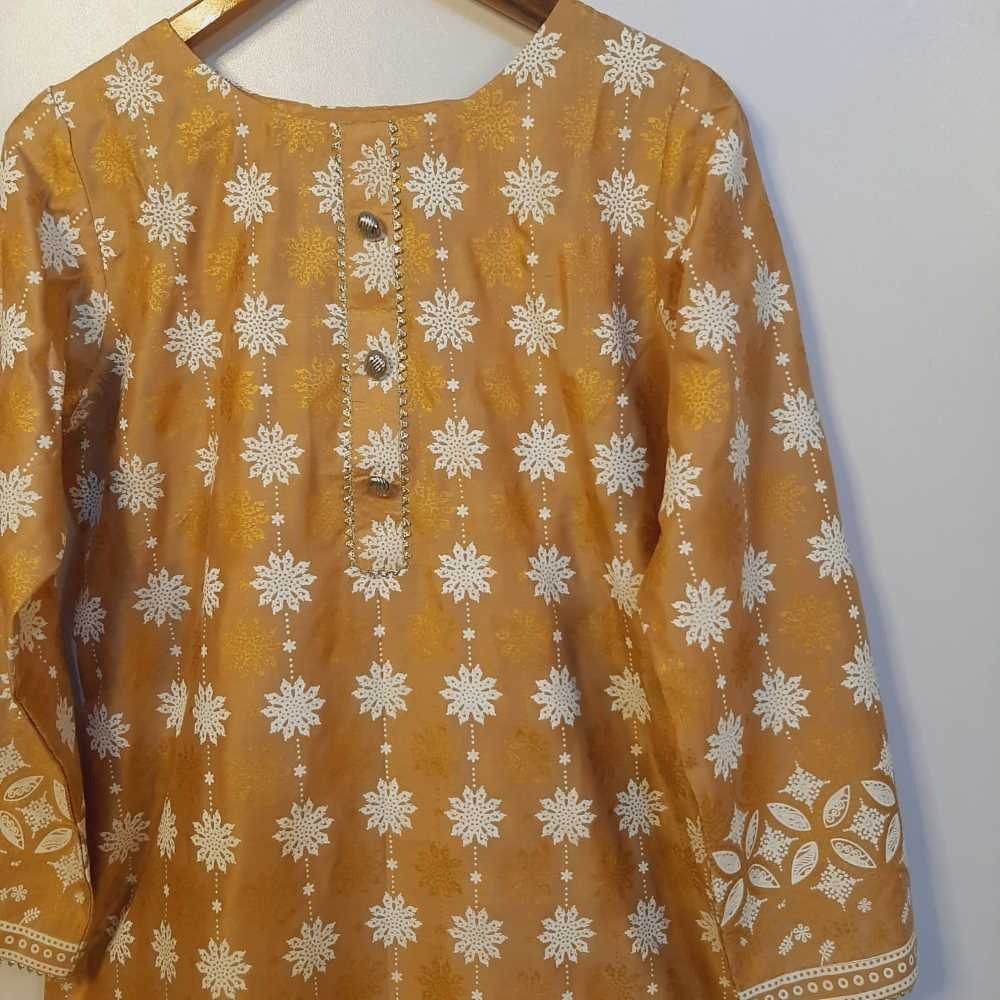 Block Print Soft Cotton Kurti - Beige - ZK233