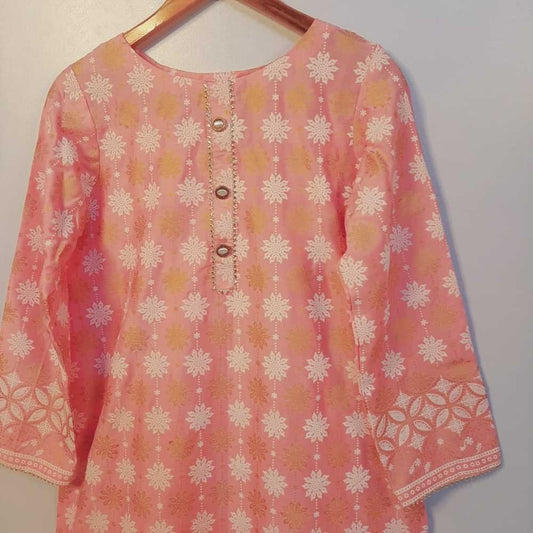 Block Print Soft Cotton Kurti - Pink - ZK234