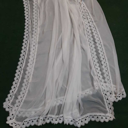 Chiffon Dupatta With 4 Sided Lace – White
