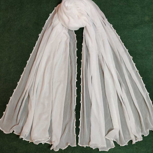 Chiffon Dupatta With 4 Sided Pearls - BGD05