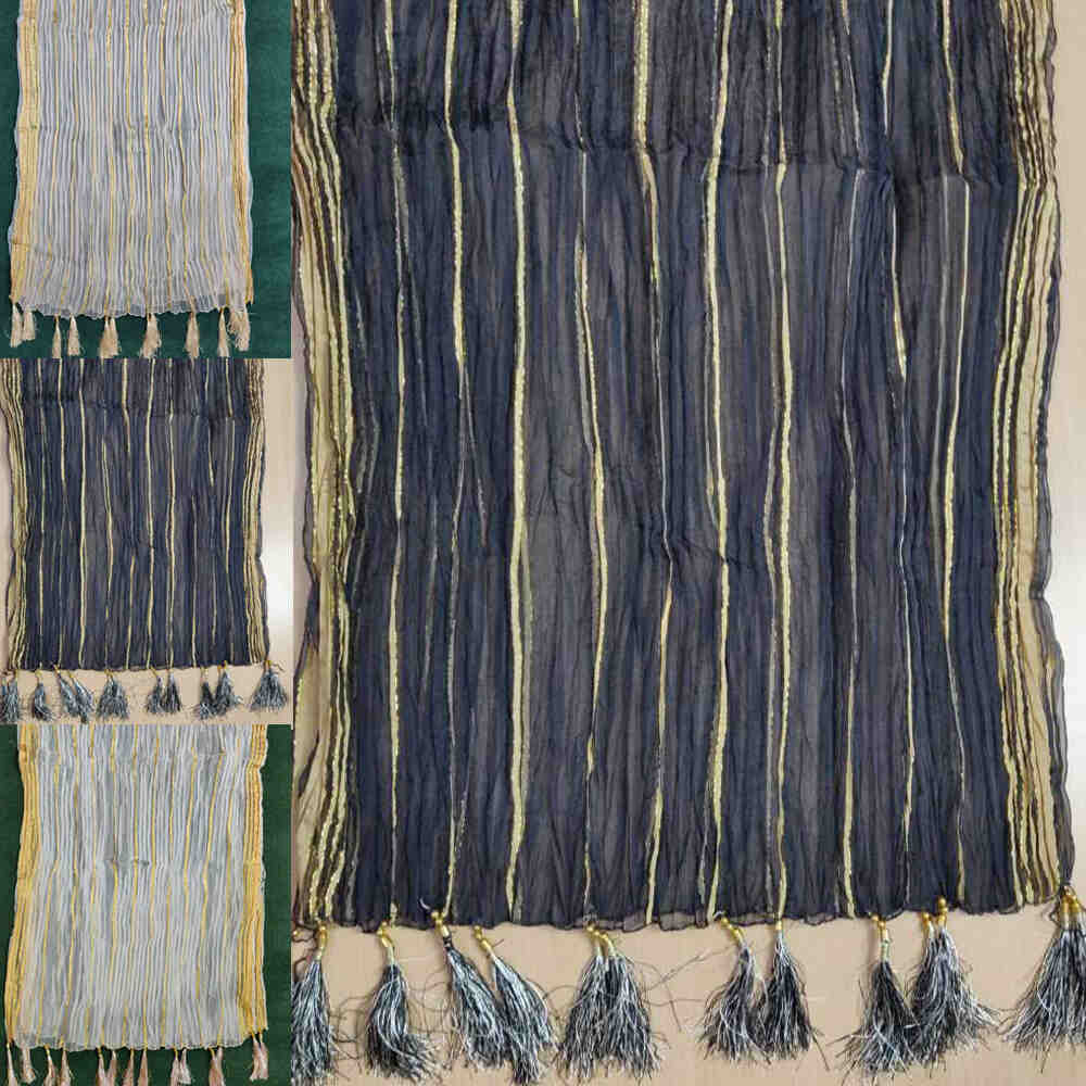 Organza Crush Dupatta With Bottom Large Ball Tassels - ZD195