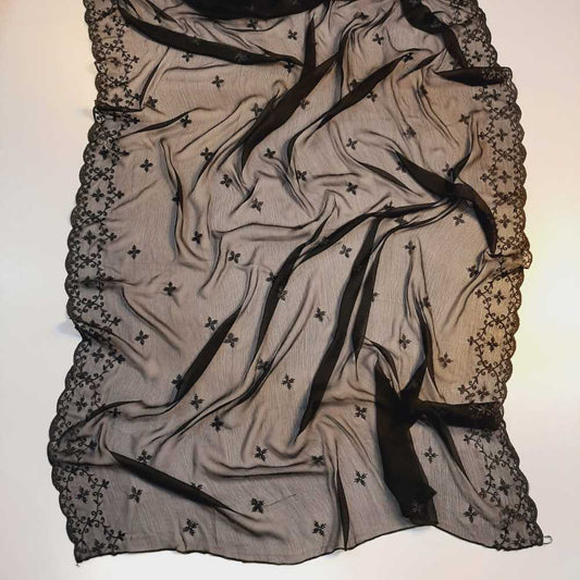 Cutwork Embroided Chiffon Dupatta - Black