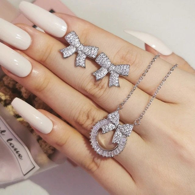 Earring and Necklace Set - Silver With Box - AS65