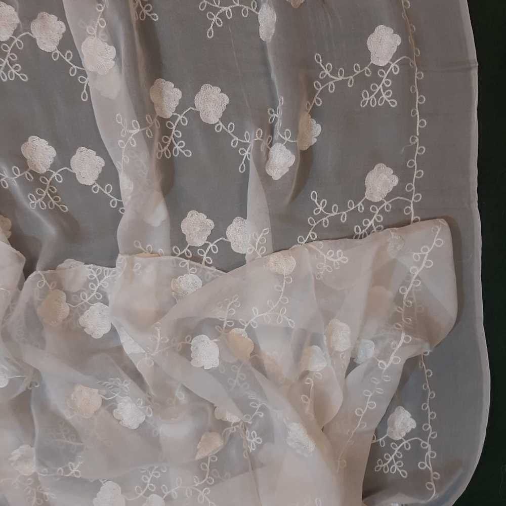 Embroided Chiffon Dupatta - Dyeable - White