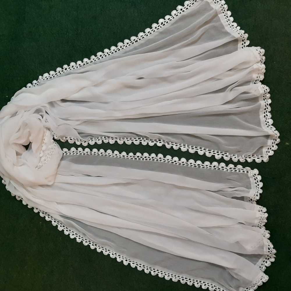 Hand Qureshia Work Chiffon Dupatta – Large – White