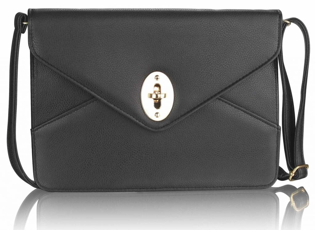 LSE00217 - Black Twist Lock Flapover Clutch Purse