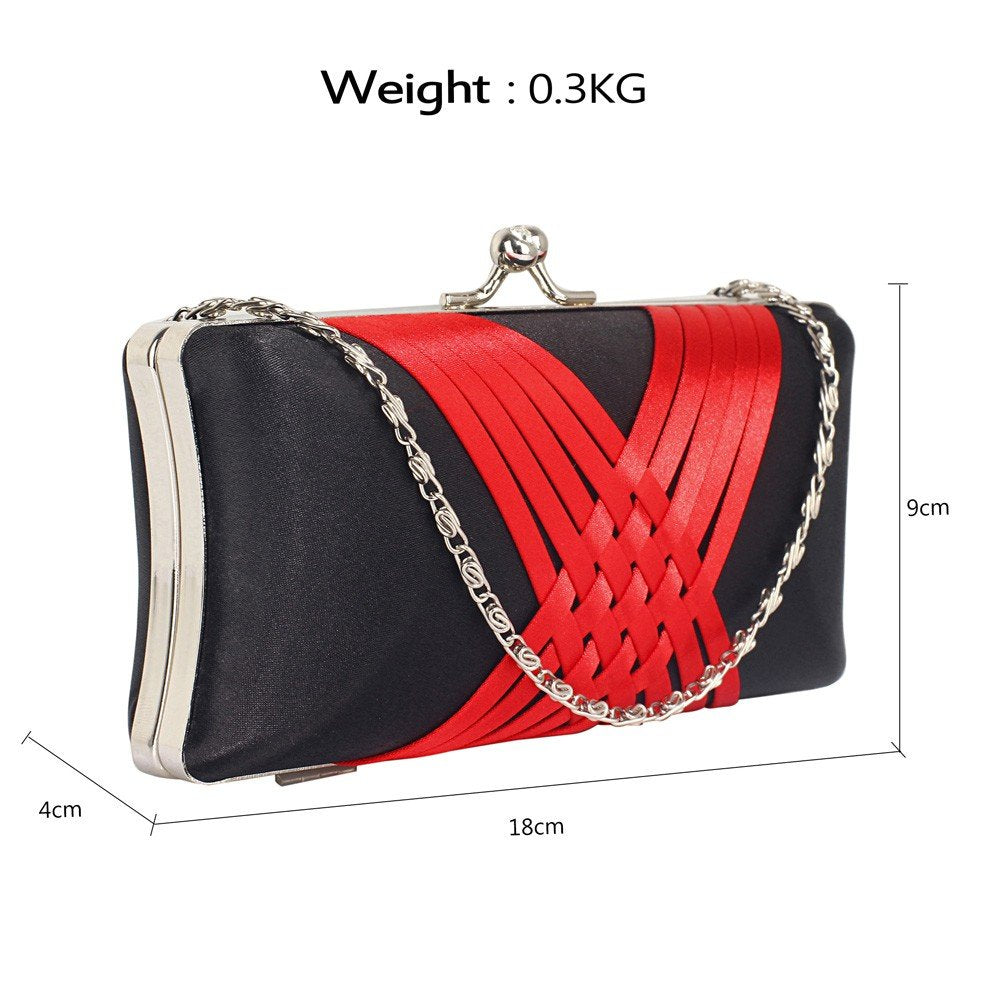 LSE0062 - Black/Red Satin Evening Clutch Bag