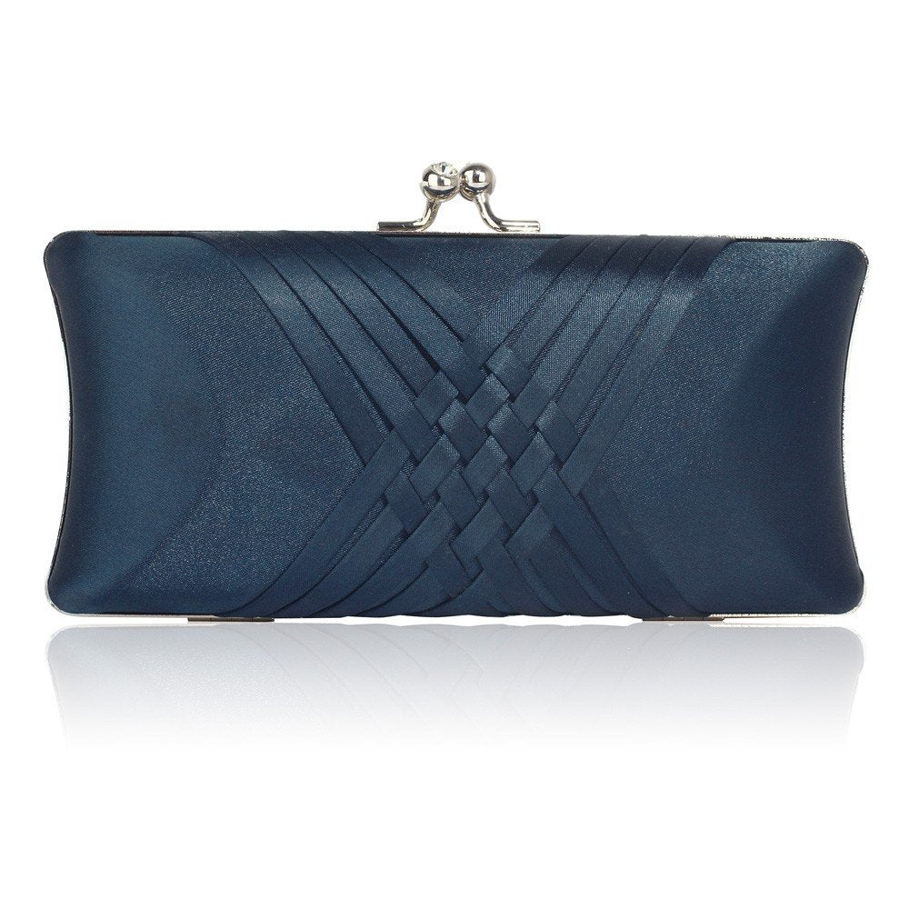 Navy satin sale clutch evening bag